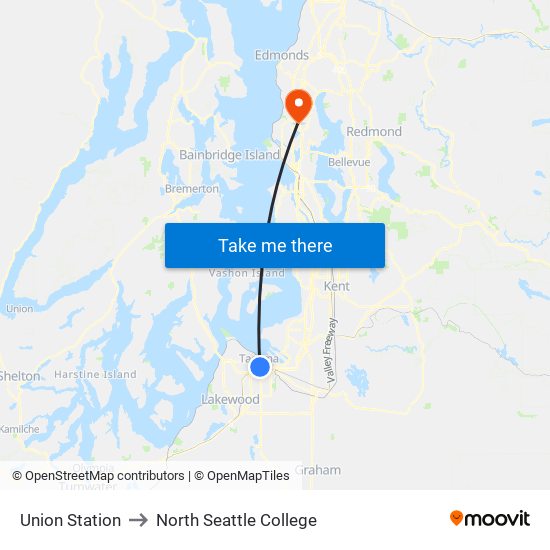 Union Station to North Seattle College map