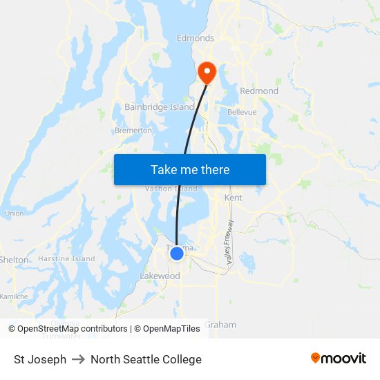 St Joseph to North Seattle College map