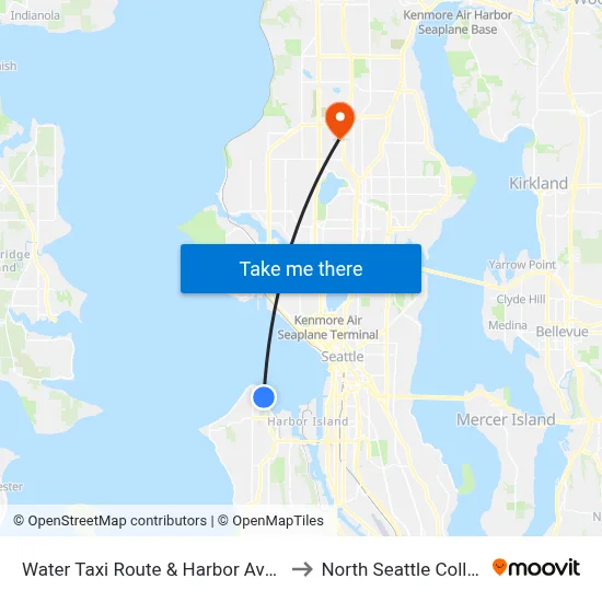 Water Taxi Route & Harbor Ave Sw to North Seattle College map