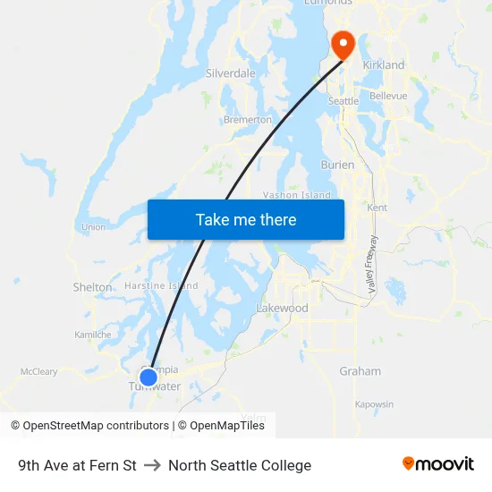 9th Ave at Fern St to North Seattle College map