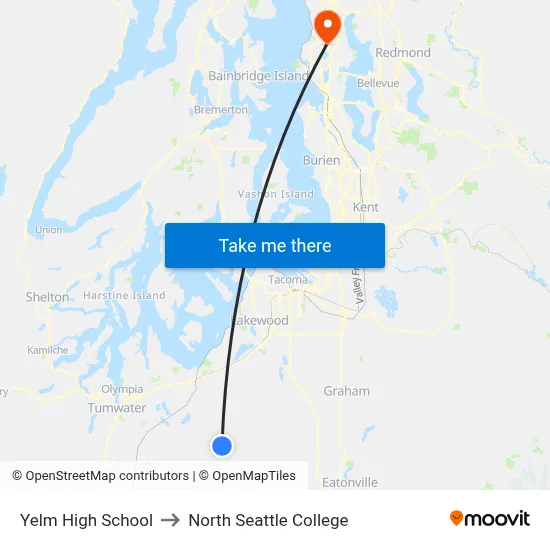 Yelm High School to North Seattle College map