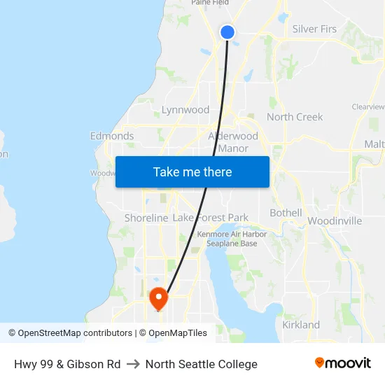 Hwy 99 & Gibson Rd to North Seattle College map