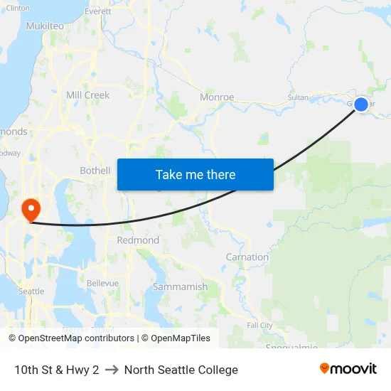 10th St & Hwy 2 to North Seattle College map