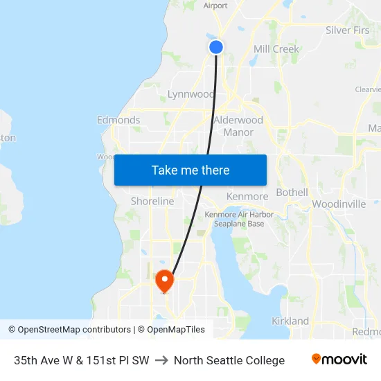35th Ave W & 151st Pl SW to North Seattle College map