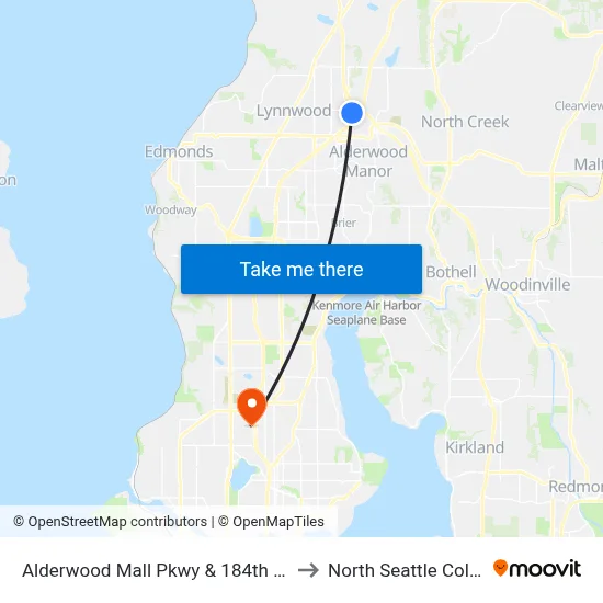 Alderwood Mall Pkwy & 184th St SW to North Seattle College map