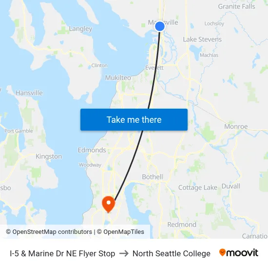 I-5 & Marine Dr NE Flyer Stop to North Seattle College map