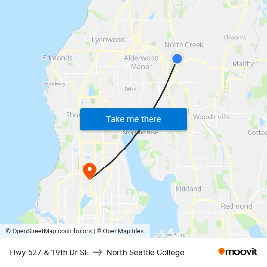 Hwy 527 & 19th Dr SE to North Seattle College map