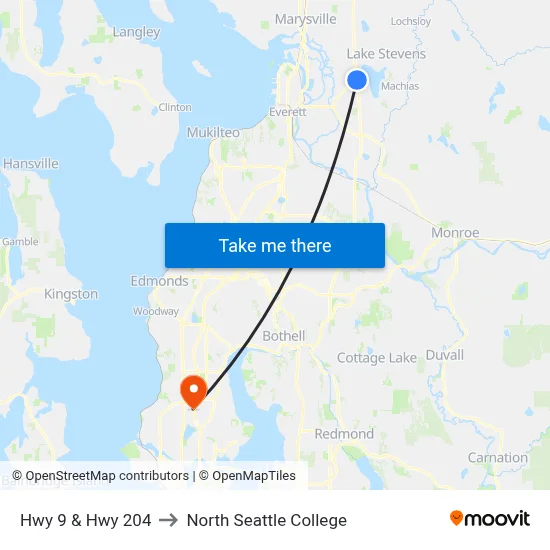 Hwy 9 & Hwy 204 to North Seattle College map