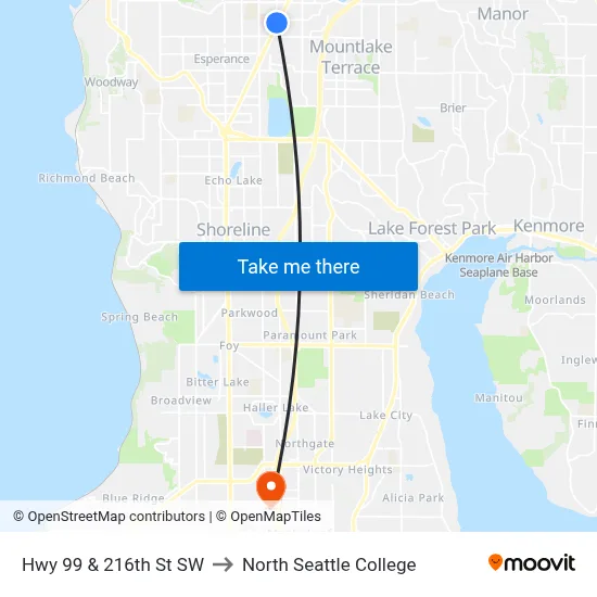 Hwy 99 & 216th St SW to North Seattle College map