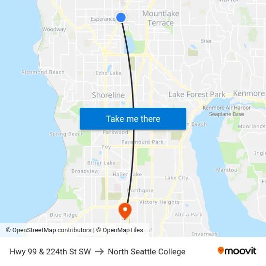 Hwy 99 & 224th St SW to North Seattle College map