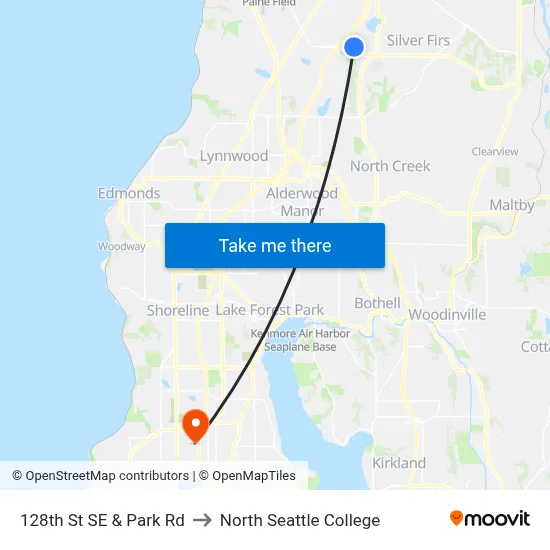 128th St SE & Park Rd to North Seattle College map