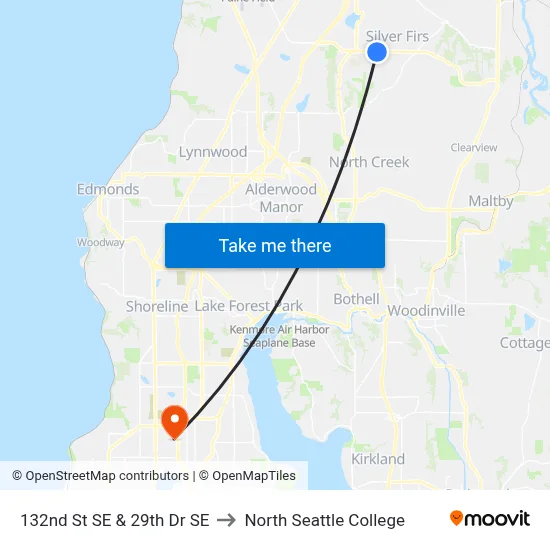 132nd St SE & 29th Dr SE to North Seattle College map