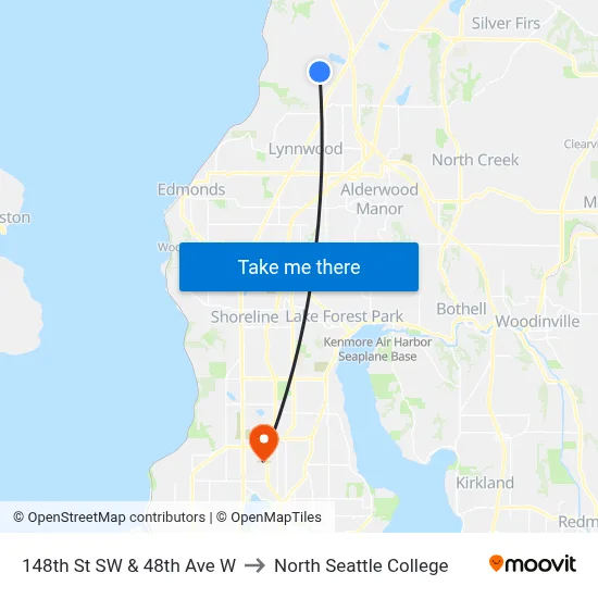 148th St SW & 48th Ave W to North Seattle College map