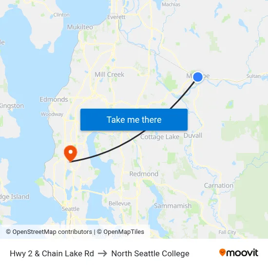 Hwy 2 & Chain Lake Rd to North Seattle College map