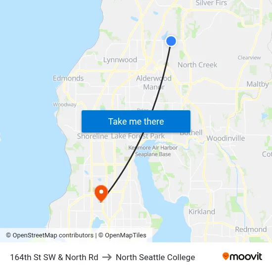 164th St SW & North Rd to North Seattle College map