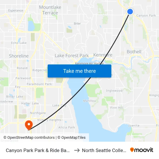 Canyon Park Park & Ride Bay 2 to North Seattle College map
