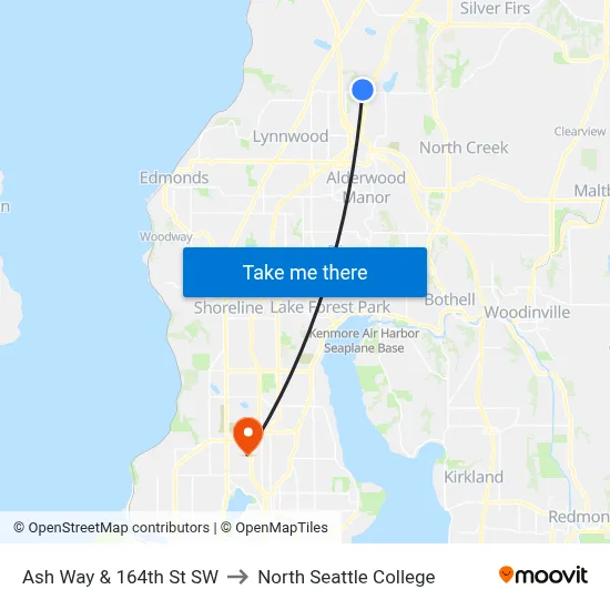 Ash Way & 164th St SW to North Seattle College map