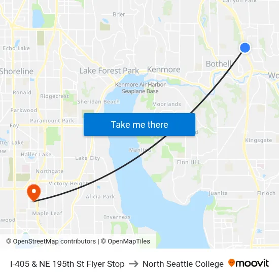 I-405 & NE 195th St Flyer Stop to North Seattle College map