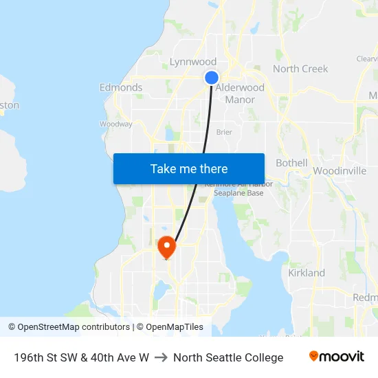 196th St SW & 40th Ave W to North Seattle College map