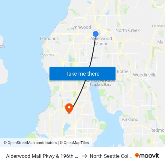 Alderwood Mall Pkwy & 196th St SW to North Seattle College map