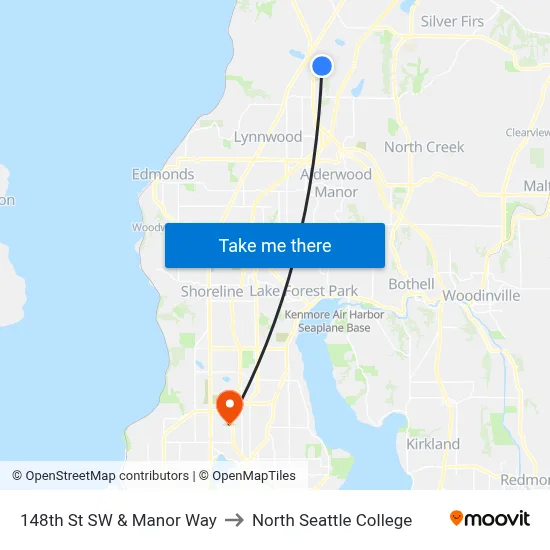 148th St SW & Manor Way to North Seattle College map