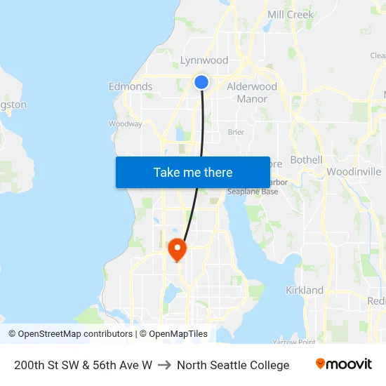 200th St SW & 56th Ave W to North Seattle College map