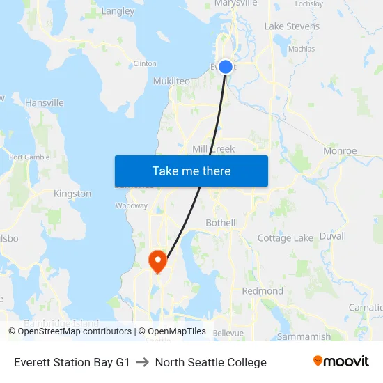 Everett Station Bay G1 to North Seattle College map