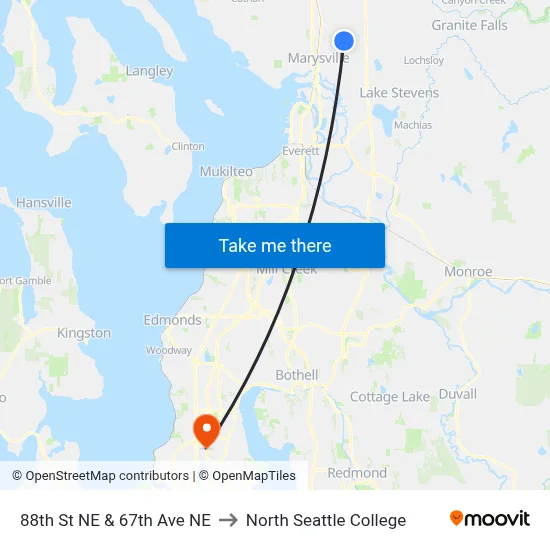 88th St NE & 67th Ave NE to North Seattle College map