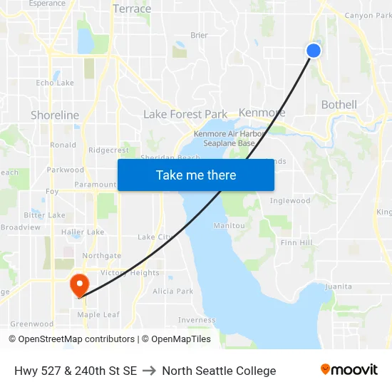 Hwy 527 & 240th St SE to North Seattle College map