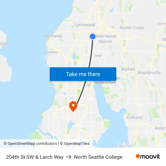 204th St SW & Larch Way to North Seattle College map