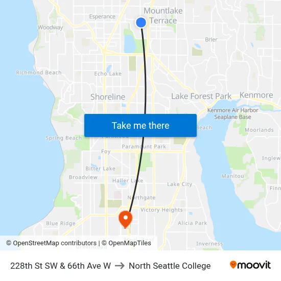 228th St SW & 66th Ave W to North Seattle College map