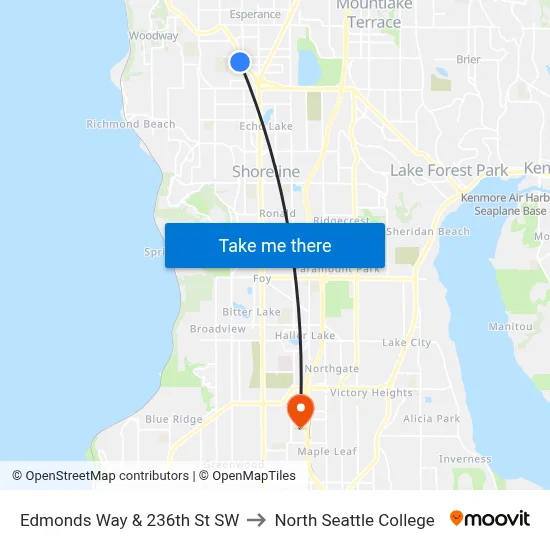 Edmonds Way & 236th St SW to North Seattle College map