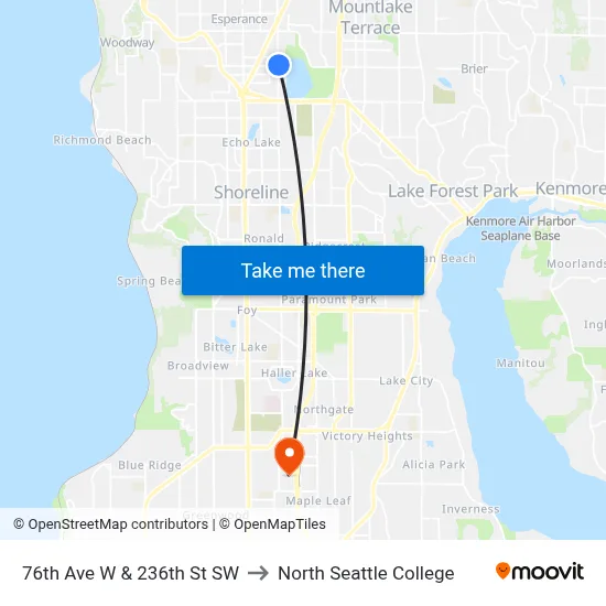 76th Ave W & 236th St SW to North Seattle College map