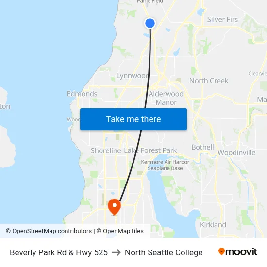 Beverly Park Rd & Hwy 525 to North Seattle College map