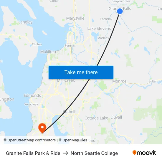 Granite Falls Park & Ride to North Seattle College map