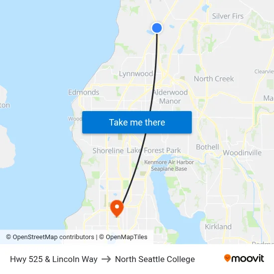 Hwy 525 & Lincoln Way to North Seattle College map