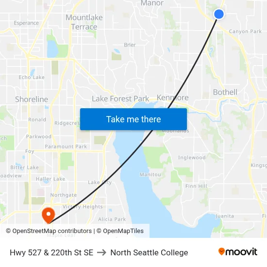 Hwy 527 & 220th St SE to North Seattle College map