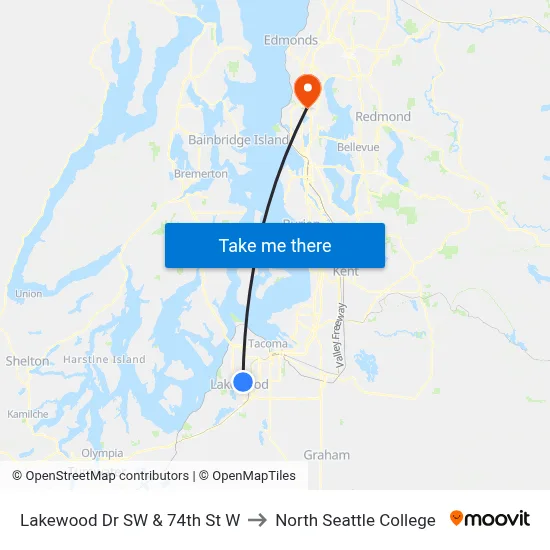 Lakewood Dr SW & 74th St W to North Seattle College map