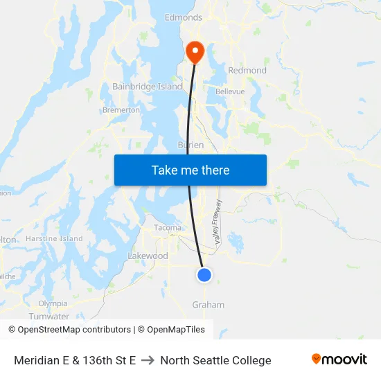 Meridian E & 136th St E to North Seattle College map