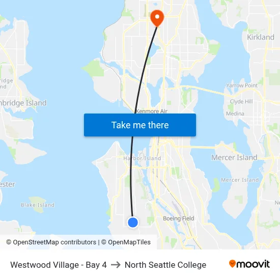 Westwood Village - Bay 4 to North Seattle College map