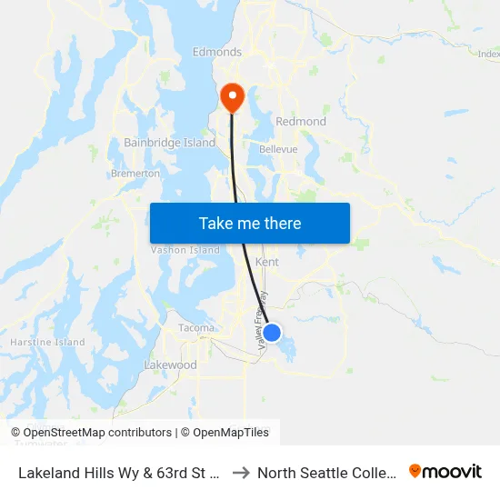 Lakeland Hills Wy & 63rd St SE to North Seattle College map