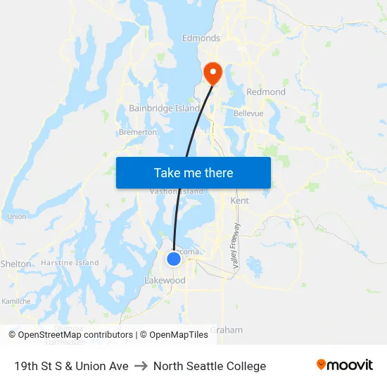 19th St S & Union Ave to North Seattle College map