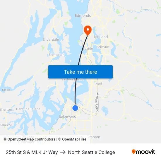 25th St S & MLK Jr Way to North Seattle College map