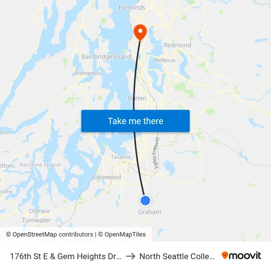 176th St E & Gem Heights Dr E to North Seattle College map