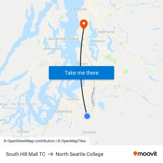 South Hill Mall TC to North Seattle College map