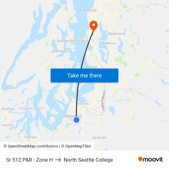 Sr 512 P&R - Zone H to North Seattle College map
