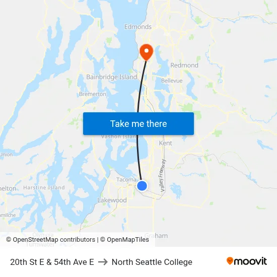 20th St E & 54th Ave E to North Seattle College map