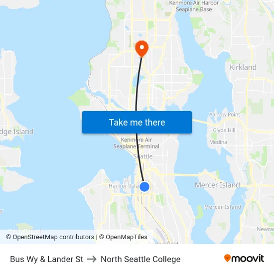 Bus Wy & Lander St to North Seattle College map