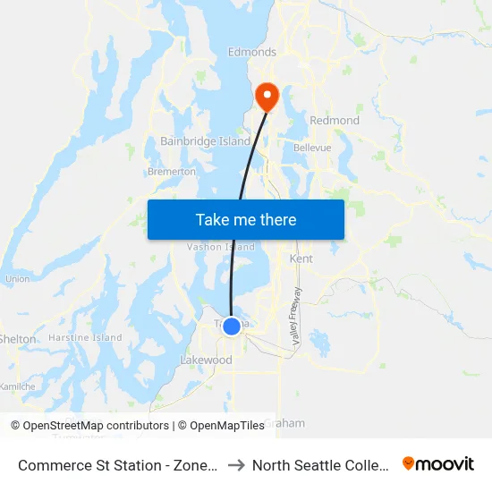Commerce St Station - Zone B to North Seattle College map