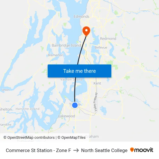 Commerce St Station - Zone F to North Seattle College map